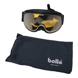 Bolle Ski Goggles Black Frame Yellow Tint Lens Made in France Vintage with Pouch